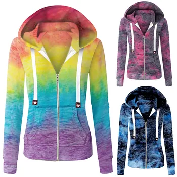 Fashion Print Coat Long Pocket Sleeve Loose Casual Women Zipper Tie-Dyed Women'S Dolphin Jacket For Women Womens Tall Jacket