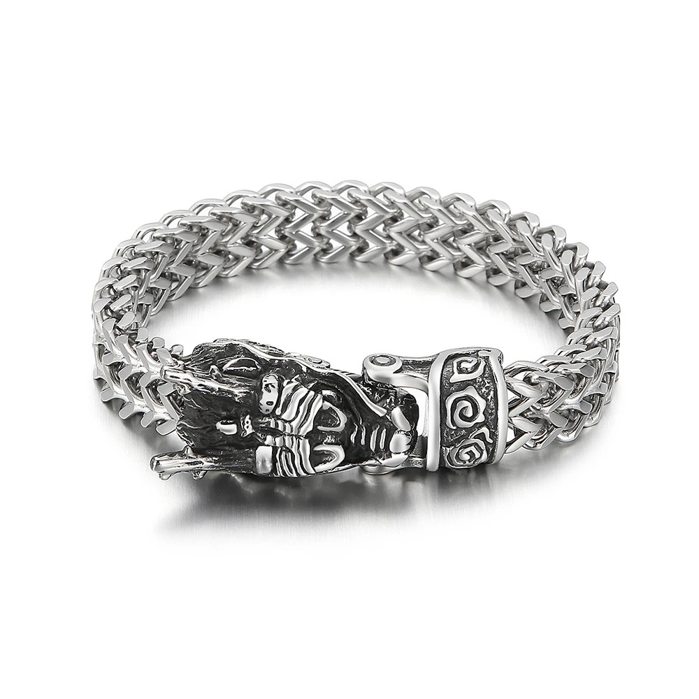 Celtic Dragon Head Stainless Steel Bracelet Braided Viking Style Men’s Jewelry
