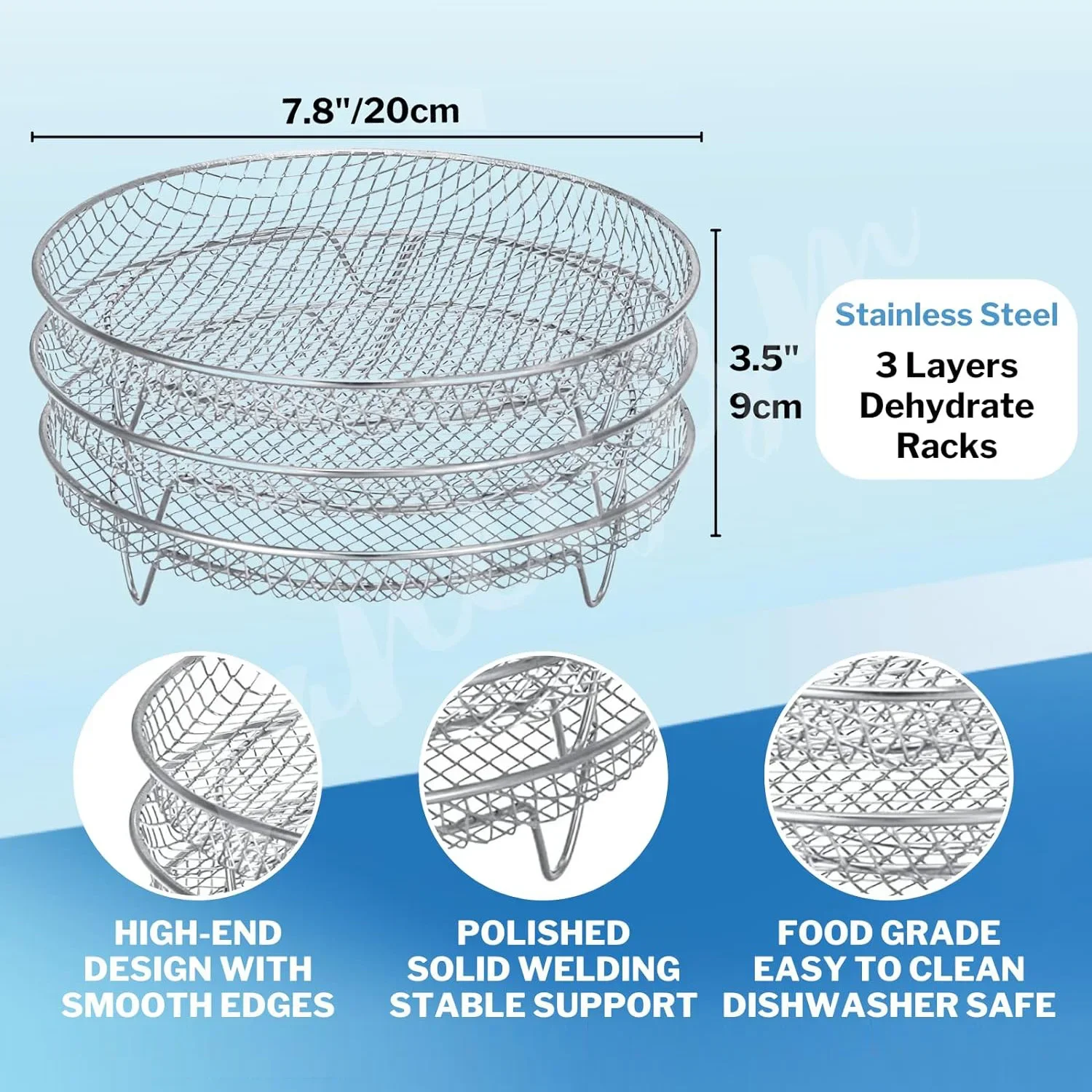 Three Stackable Air Fryer Stainless Steel Basket Tray Rack Ovens Racks Air Fryer Accessories Kitchen Gadgets Baking Tools