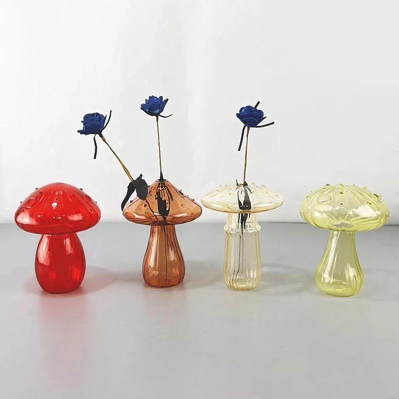 Mushroom Glass Vase Creative Plant Hydroponic Vase Home Art Transparent Aromatherapy Bottle Small Vase Table Flower Decoration