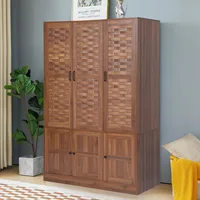 Wardrobe Closet with 6 Woven Doors, Walnut Armoire Wardrobe Cabinet for High Storage Capacity with Hanging Children's Wardrobes 2