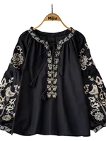 Retro Ethnic Sle Long Sve round Ne Loose irt Women's Doll Top Commute Sle Korean Version Embroidered Faionable - Image 5