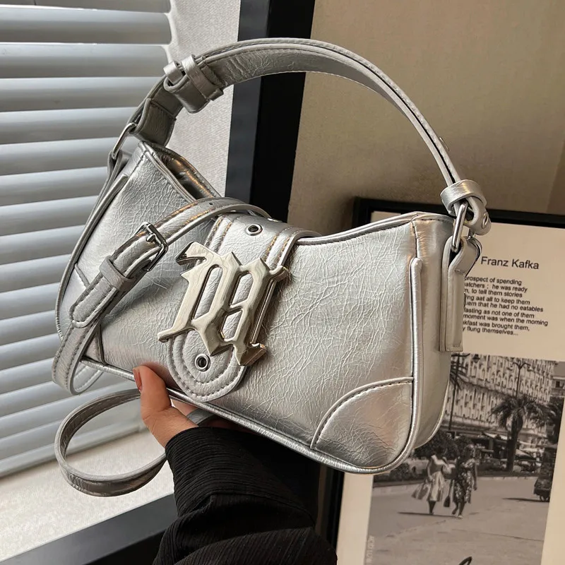 

Women Designer Shoulder Bags Silver PU Leather Small Handbags Female Casual Underarm Purses Elegant Ladies Crossbody Sling Bag