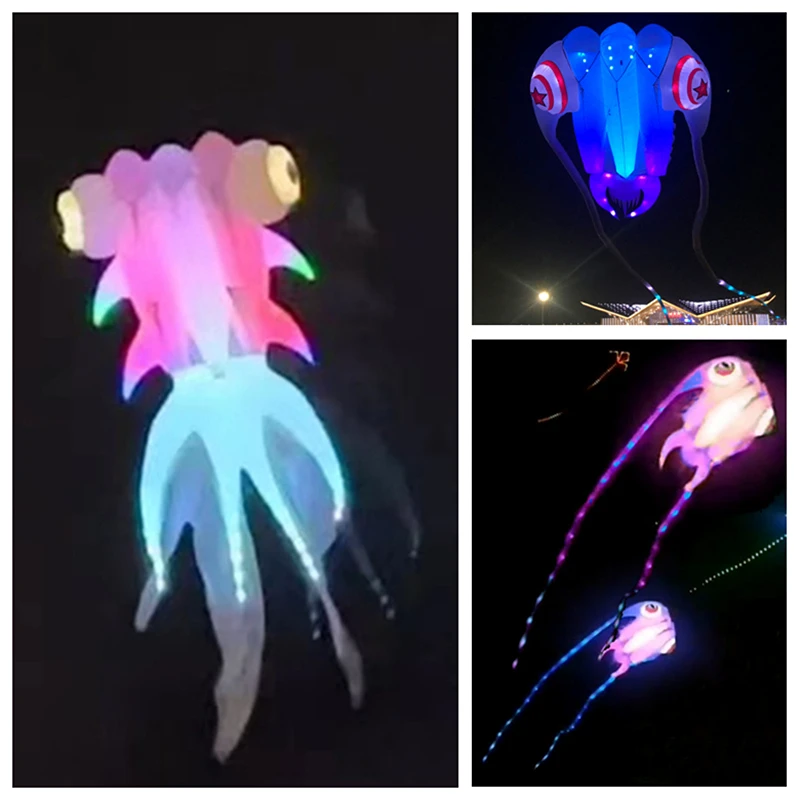 free shipping led fish kite flying trilobites factory kite for adults kite string line inflatable games professional parachute