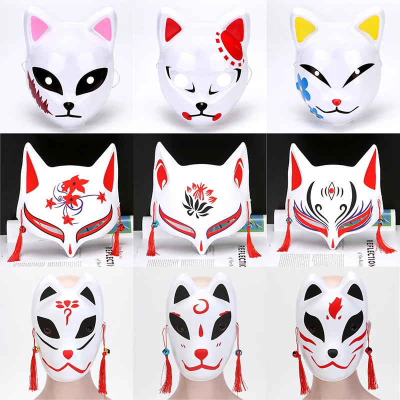 1Pc Anime Half Face Hand-painted Cat Fox Tiger Mask Anime Demon Slayer Masquerade Halloween Festival Party Cosplay Prop