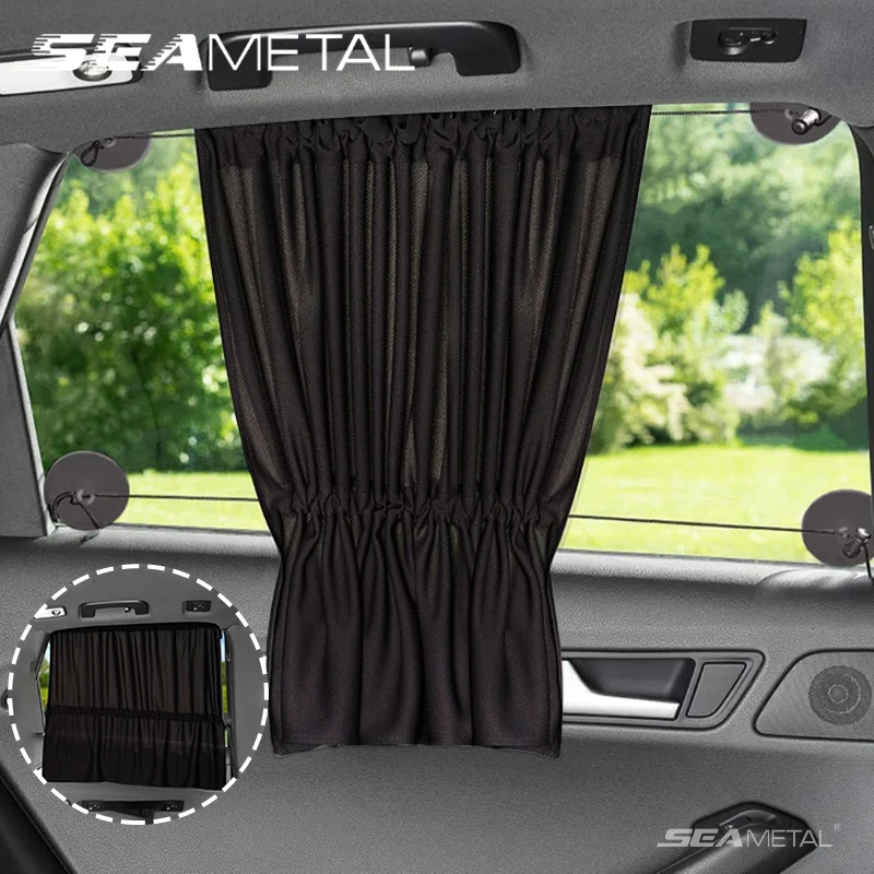 Polyester Car Window Sun Shade Curtains Black 95% Light Blocking
