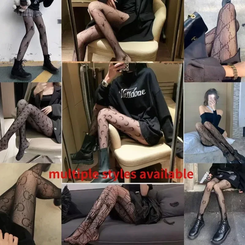 New High Elastic Pantyhose Letter Luxury Fashion Stockings Sexy Black Mesh Retro Women's Tights