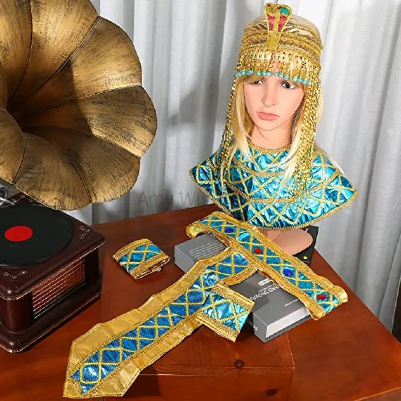 Cleopatra Jewelry Headband Snake Headpiece Adult Belt Collar Hat Set Halloween 4 Pieces Women's Egyptian Costume Accessories