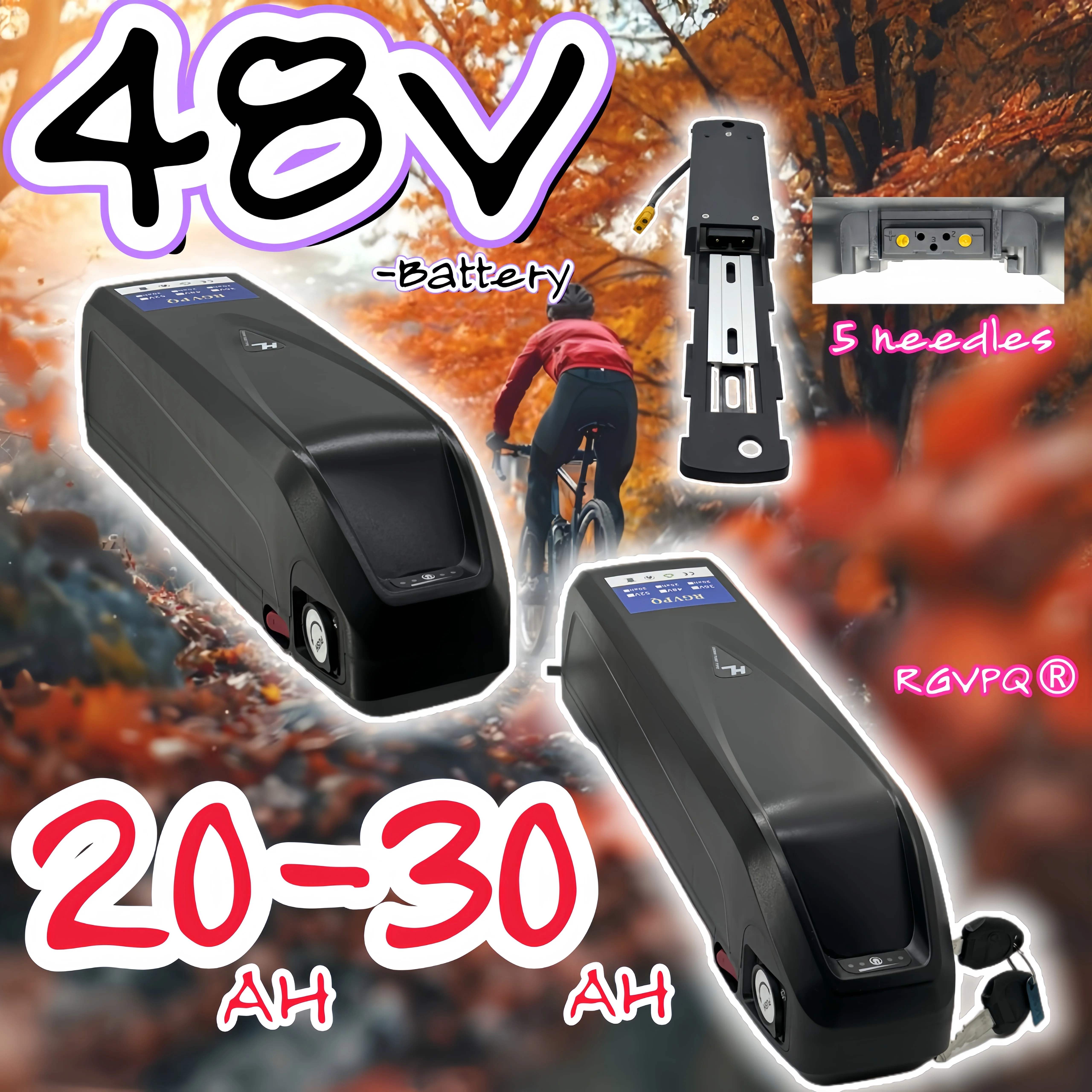 ระบบขนส่งทางอากาศแบบเร็ว แบตเตอรี่ลิเธียม 48V20AH พร้อมระบบล็อคความปลอดภัย รางนำทาง ระบบ BMS ในตัว สำหรับมอเตอร์ 350W500W750W1000W แบตเตอรี่ลิเธียม 18650 แบบ 5 ขา hailong 1