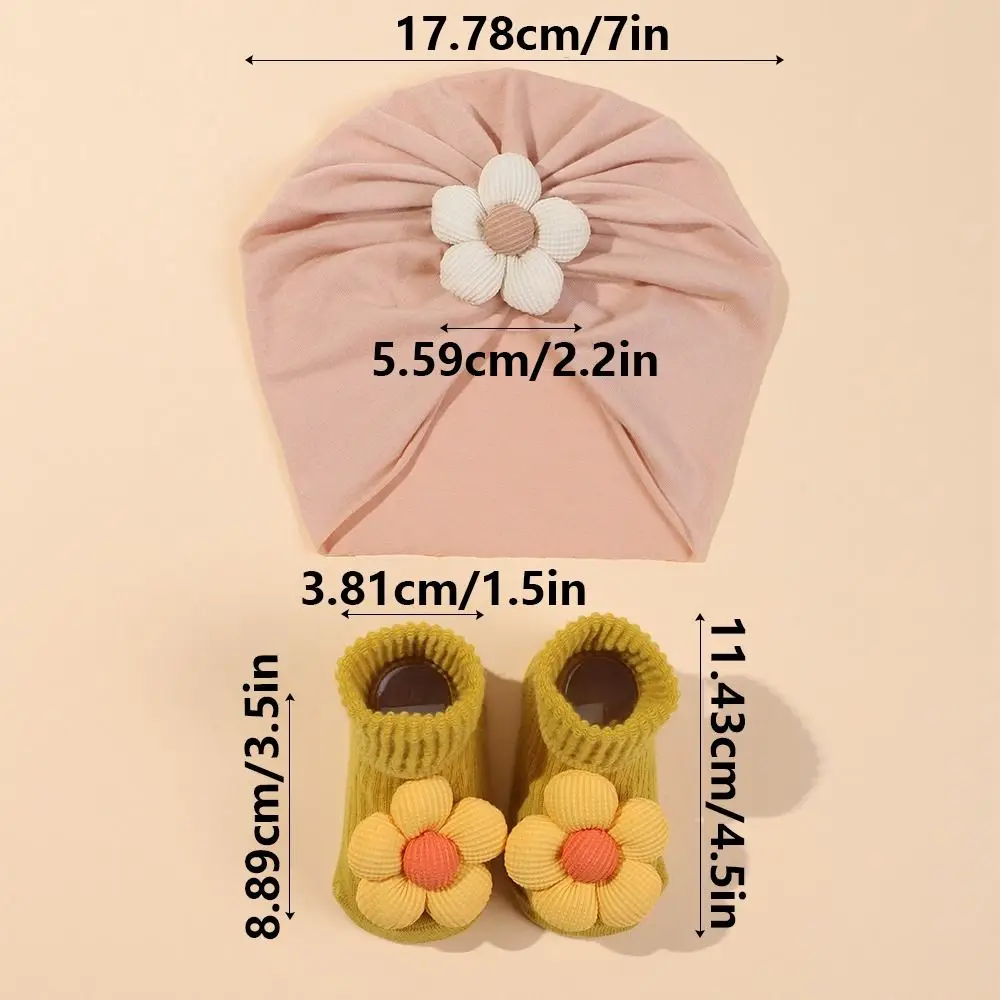 Sweet Big Flower Baby Hat Socks Set Comfortable Non-Slip Infant Socks Set Warm Soft Knit Toddler Turban Newborn Baby Gift