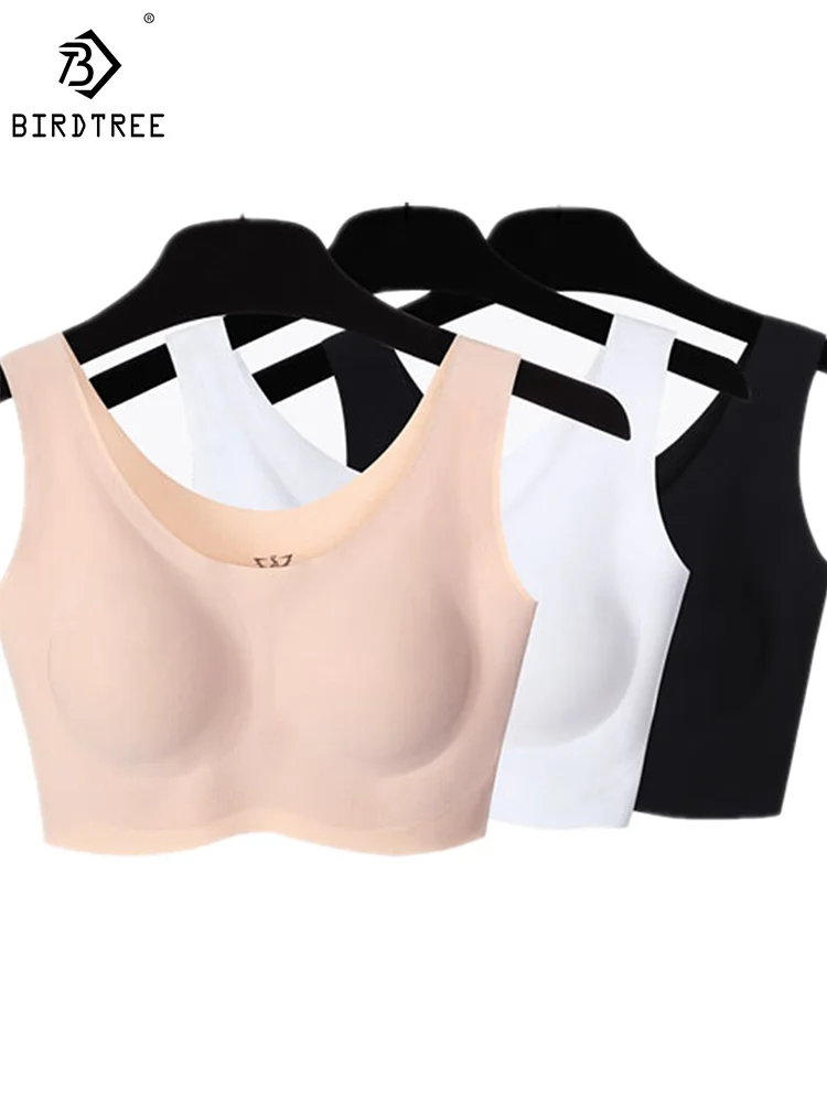 

Birdtree Lining 100%Real Silk Women Sweet Casual Sports Bra Soft Nude Feel Everyday Skin-Friendly Underwear P3D327QM