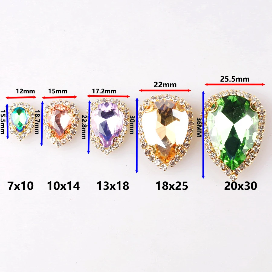 Water Drop Shape Glass Crystal Rhinestone Chain Sew on Beads for Clothes Shoes DIY Trim