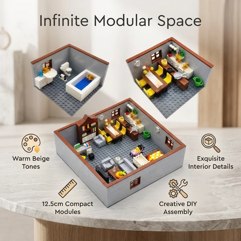 MOC City House Building Blocks Toys for Boys Girls DIY Blocks Living Kitchen Room Furniture Model Juguetes Bloques Kids Toys - 3