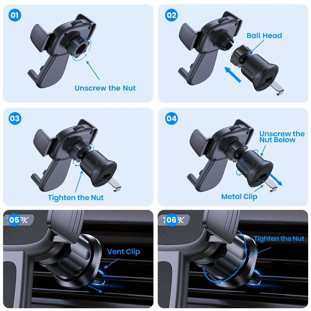 Car Phone Holder Mount for Vent Military Sturdy Metal Clip Air Vent Phone Holder