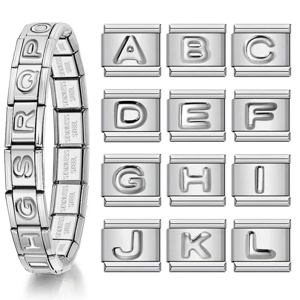 Silber Farbe 26 Englisch A-Z Konvexe Buchstaben Italienische Charms Armband Fit 9mm Edelstahl Frauen Männer Schmuck DIY Machen perlen – Detail 1
