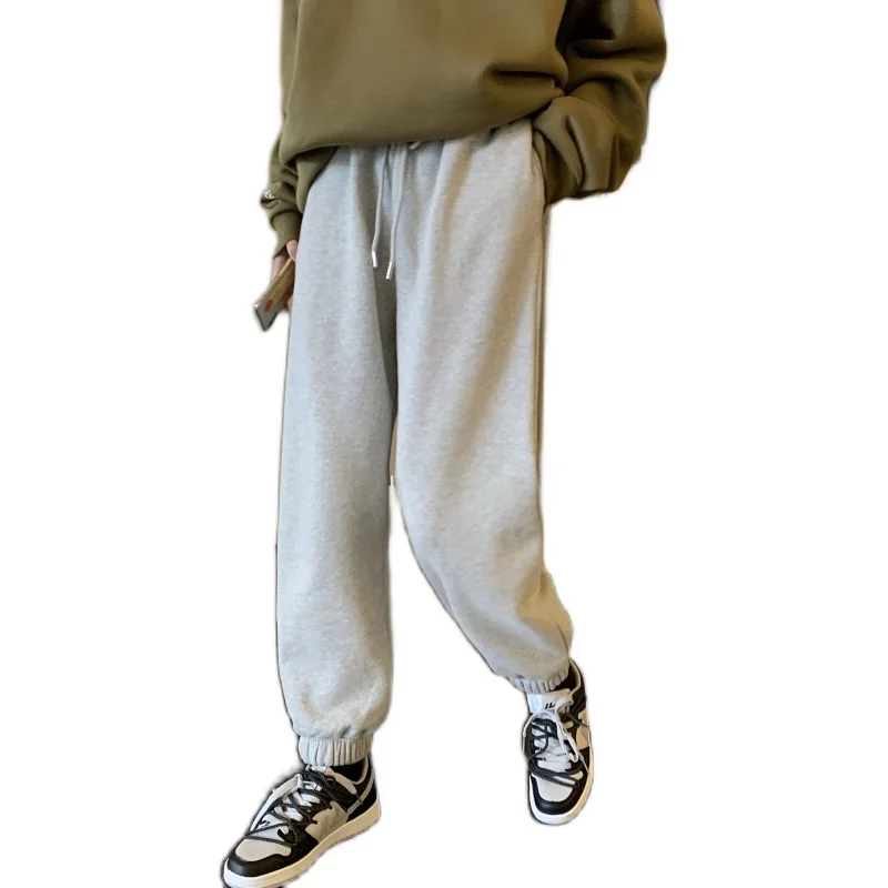 Female Fashion Korean Plus Velvet Solid Color Trousers Women Fall Winter High Waist Pants Casual Loose Full Length Harem Pants