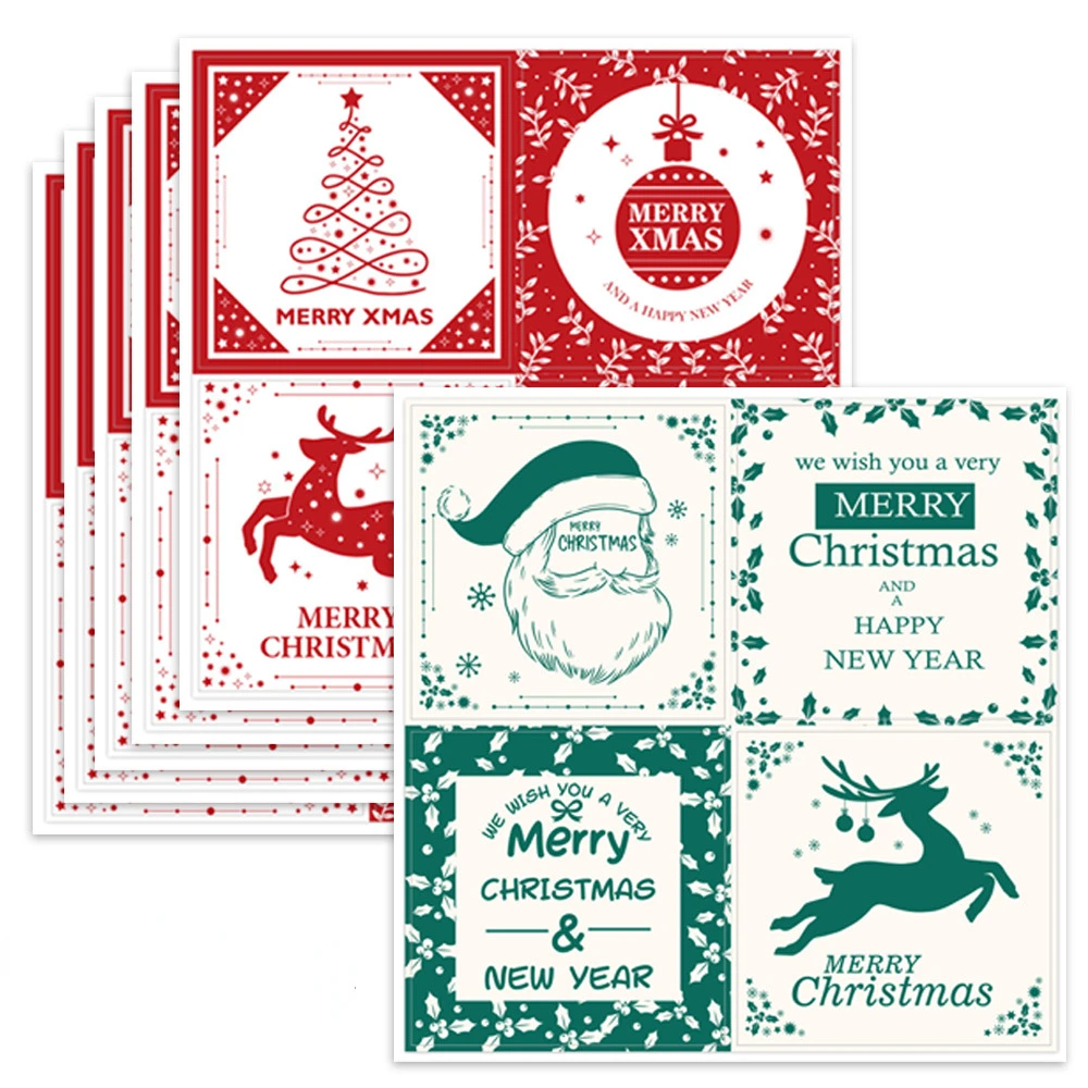 100pcs 5X5cm Red Green Square Christmas Sticker For Small Bussiness Gift Box Decoration Sealed Label Holiday Packaging Supplies