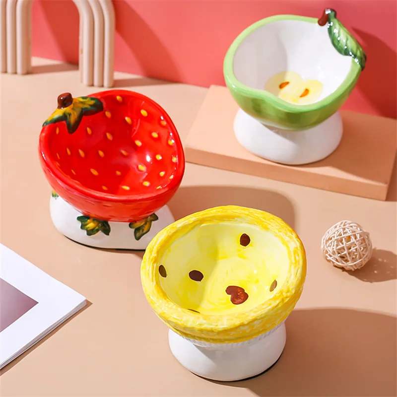 

Pet Supplies Cat Bowl Ceramic Elevated Pet Feeder Fruit Cartoon Kitten Puppy Water Food Feeding Single Dish Small Medium Dog