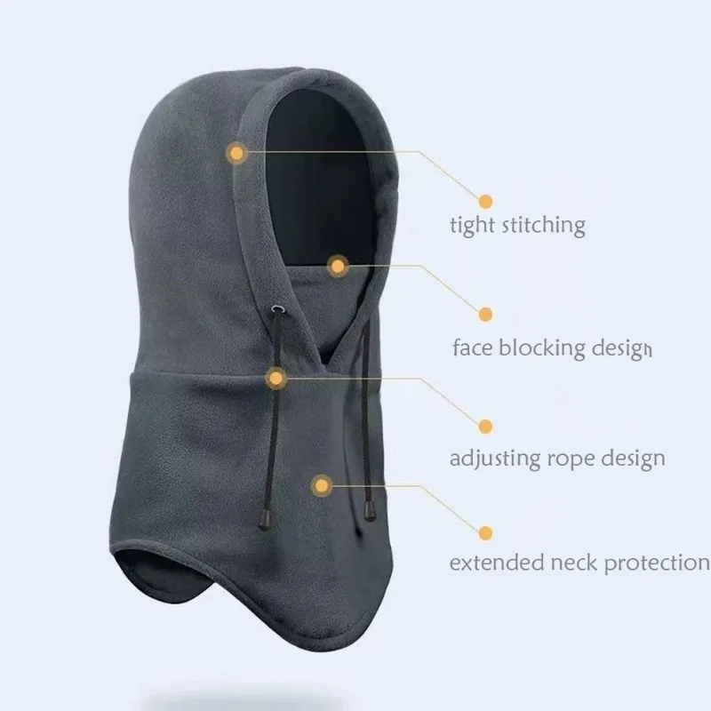 Adult Fashion Winter Polar Fleece Warm Outdoor Hat Men Women Drawstring Windproof Full Face Ski Mask Caps Man Bonnets Scarves