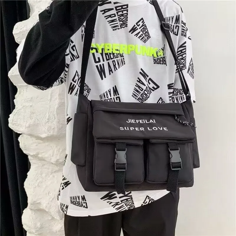 Instagram Large Capacity Bag Hong Kong Style Neutral Art Street Shooting Single Shoulder Postman Bag Male Student Crossbody Bag
