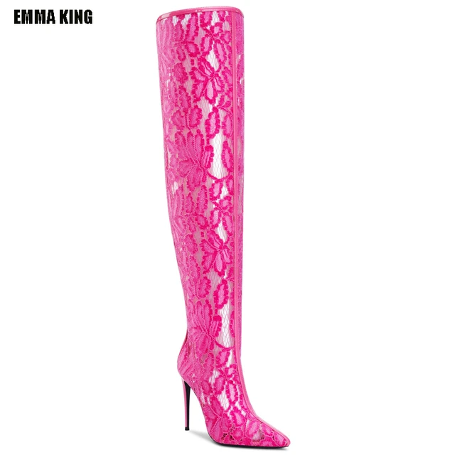 Summer Knee-high Mesh Boots Woman Sexy Platform Booties Pink Fashion Heel  Shoes - Women's Boots - AliExpress