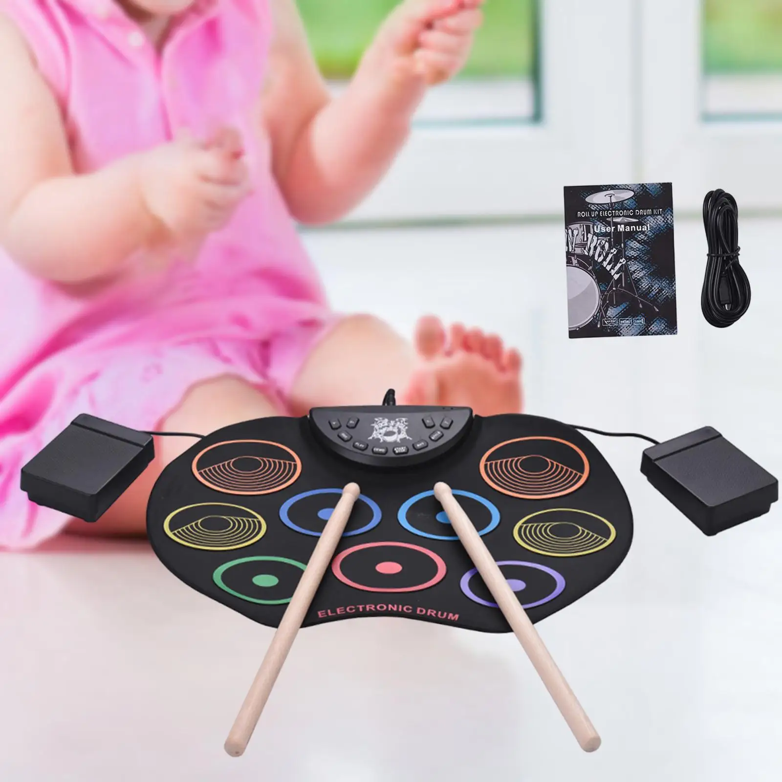 

Electronic Drum Set Practice Drum Pad Machine Potable Drum Kits 9 Pads for