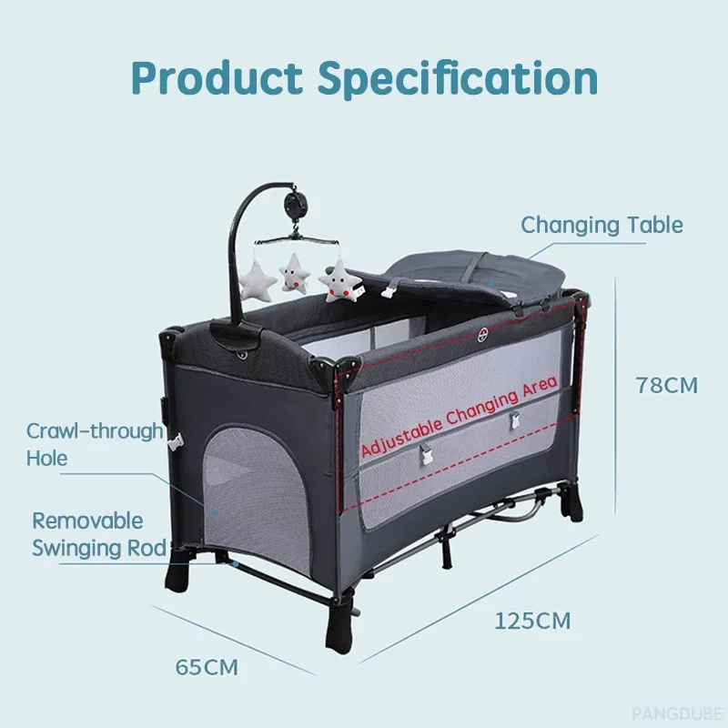 PANGDUBE culla di alto livello lettino neonato 125*65cm culla a doppio strato, fasciatoio, box, zanzariera per lettino a dondolo
