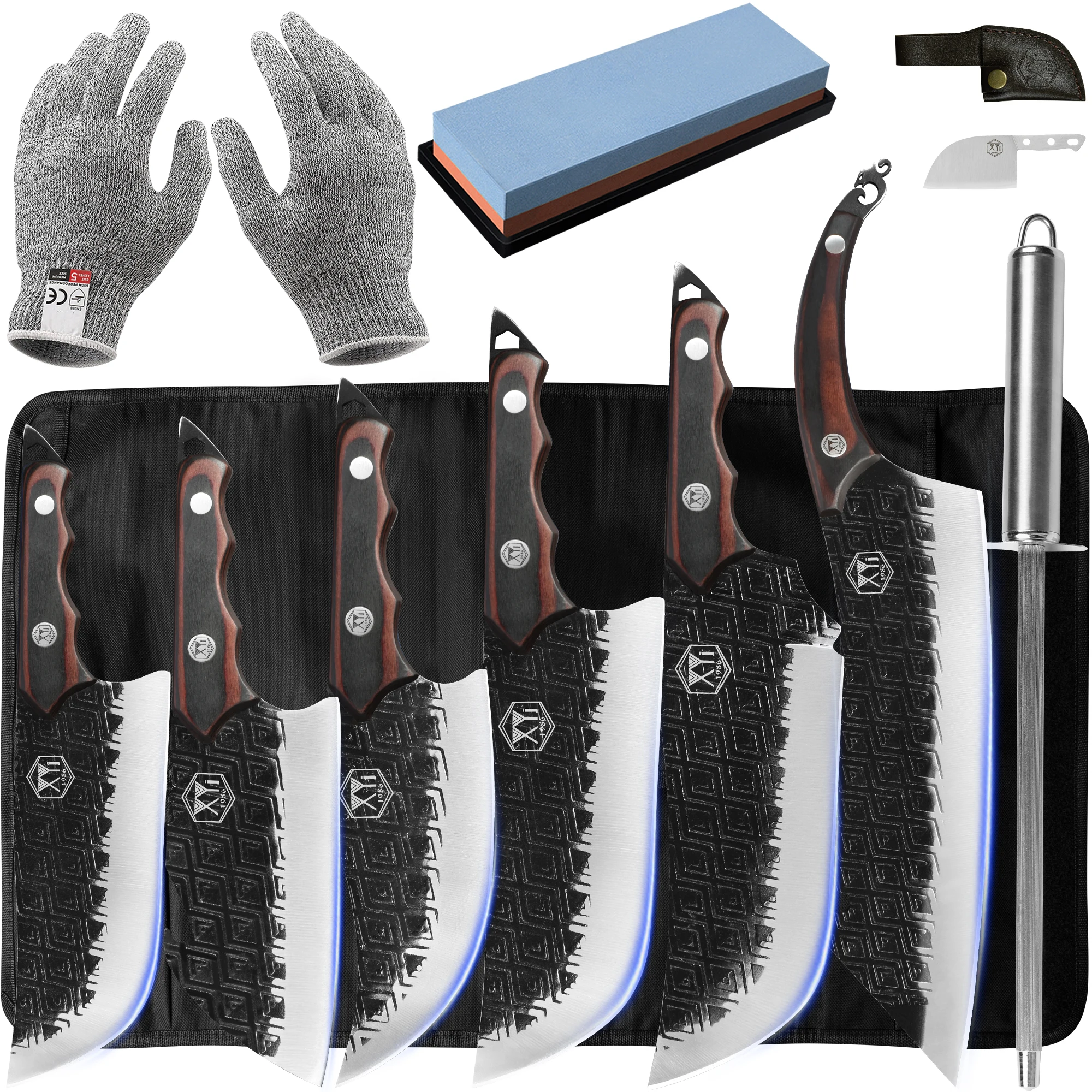 

Stainless Steel Kitchen Knives Set High Quality 6pcs Chef Knife Kit Roll Bag Sharpening Stone Kitchen Accessories Knife Tool Set