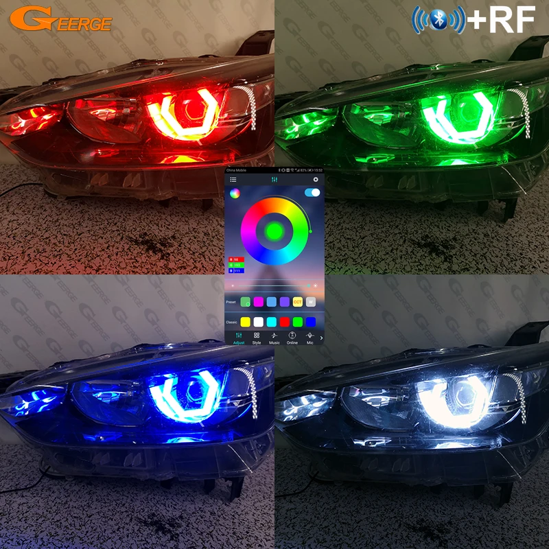

For MAZDA CX-3 CX3 DK 2015-2020 BT App Multi Color RGB Led Angel Eyes Hex Halo Rings Dynamic Sequential Turn Signal Lights DRL