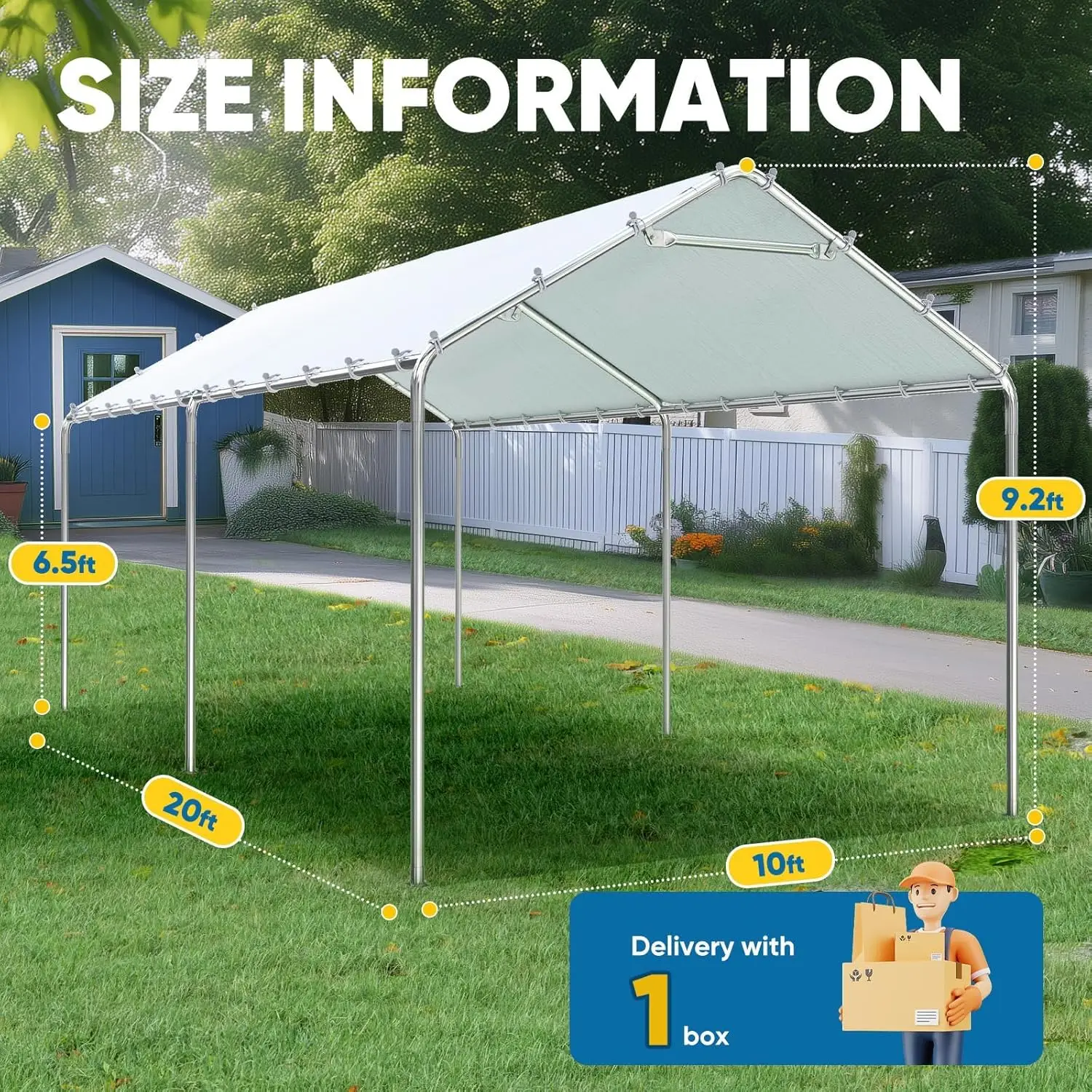 10x20 ft Heavy Duty Carport Canopy Galvanized Car Tent Outdoor Garage Boat Shelter with Reinforced Structure, No Sidewall -White