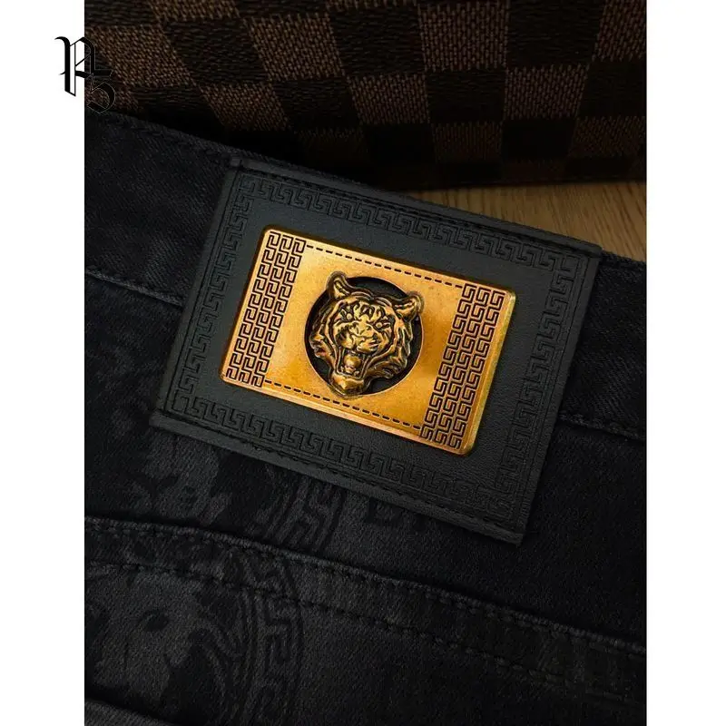 Spring and Autumn Korean Slim Jeans for Men 2025 High-end Luxury Clothing Black Printing Mid-waist Stretch Casual Pencil Pants 6
