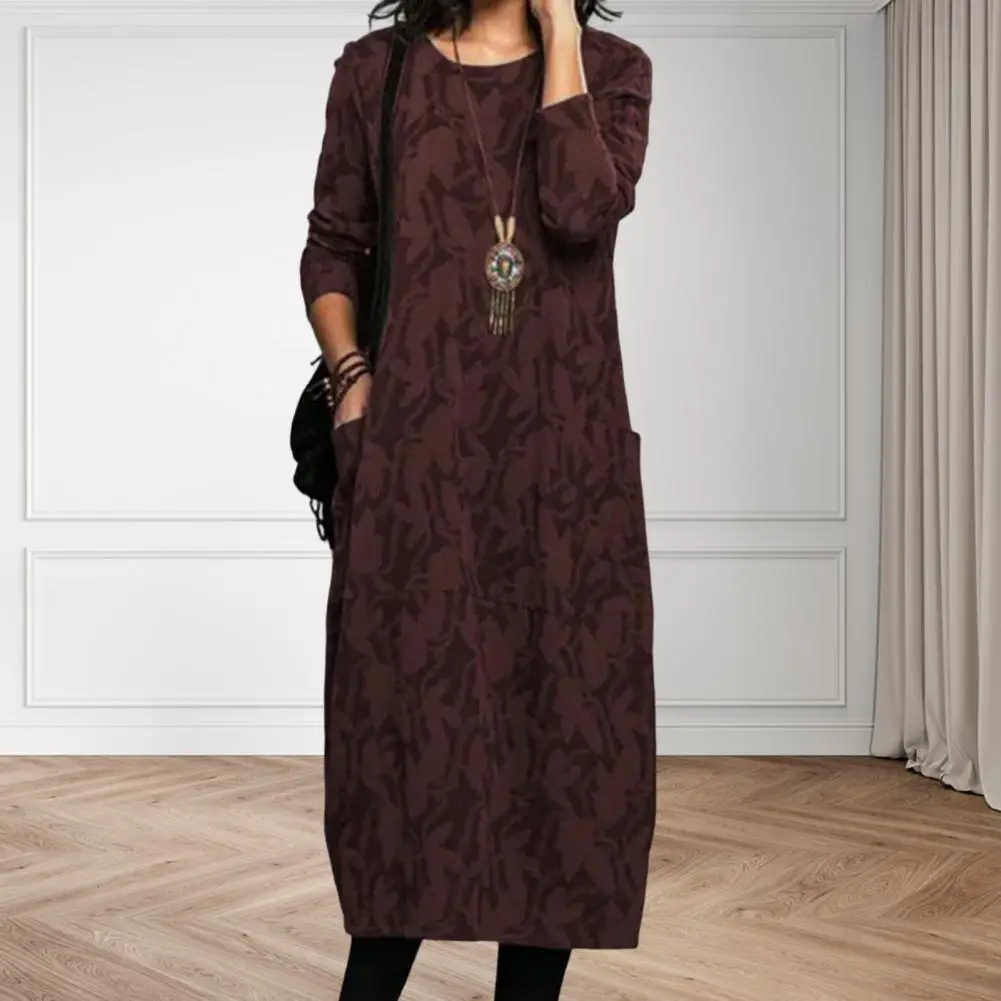

Female Dress Super Soft Women Dress Vintage Print Loose Mid-Calf Dress Trendy Solid Color Printed Dress for Daily Wear