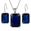 Retro Silver Necklace Earrrings Jewelry Sets for Women Ladies Wedding Engagement Big Square Crystal Zircon Pendant Hooks
