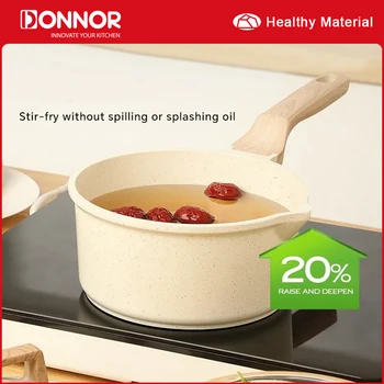 DONNOR Non-Stick Pan Milk Pot with Clear Lid Ceramic glaze Baby Complementary food pot Stockpot for Induction Gas Stove Durable