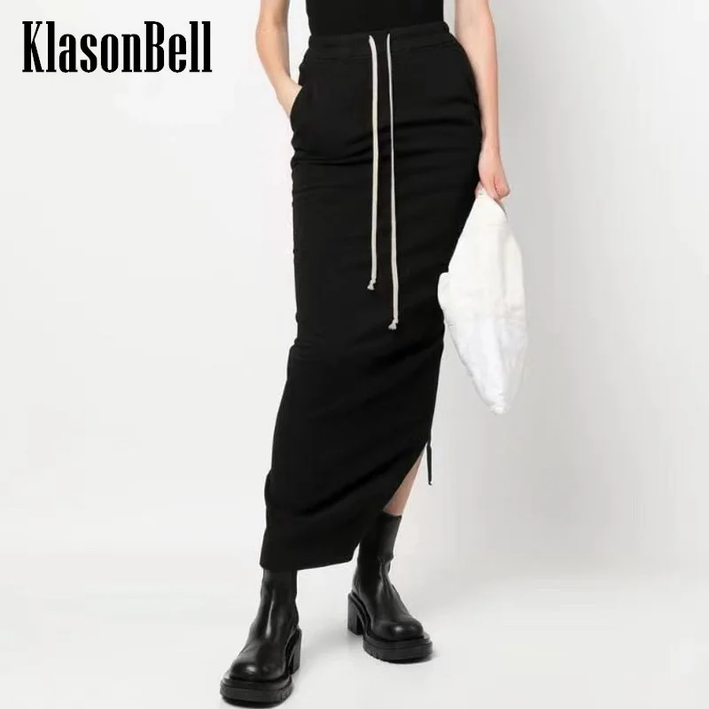 

11,14 KlasonBell, Модная хлопковая юбка в стиле High Street с эластичным шнурком на талии, облегающая длинная юбка на бедрах для женщин