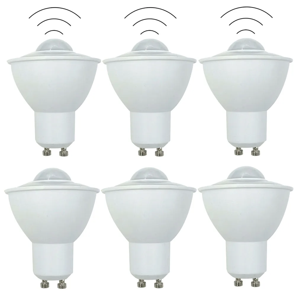 6-Piece PIR Motion Sensor LED GU10 Bulbs 6W 85-265V AC for Ceiling Downlight Passage Corridor Walkway Lighting