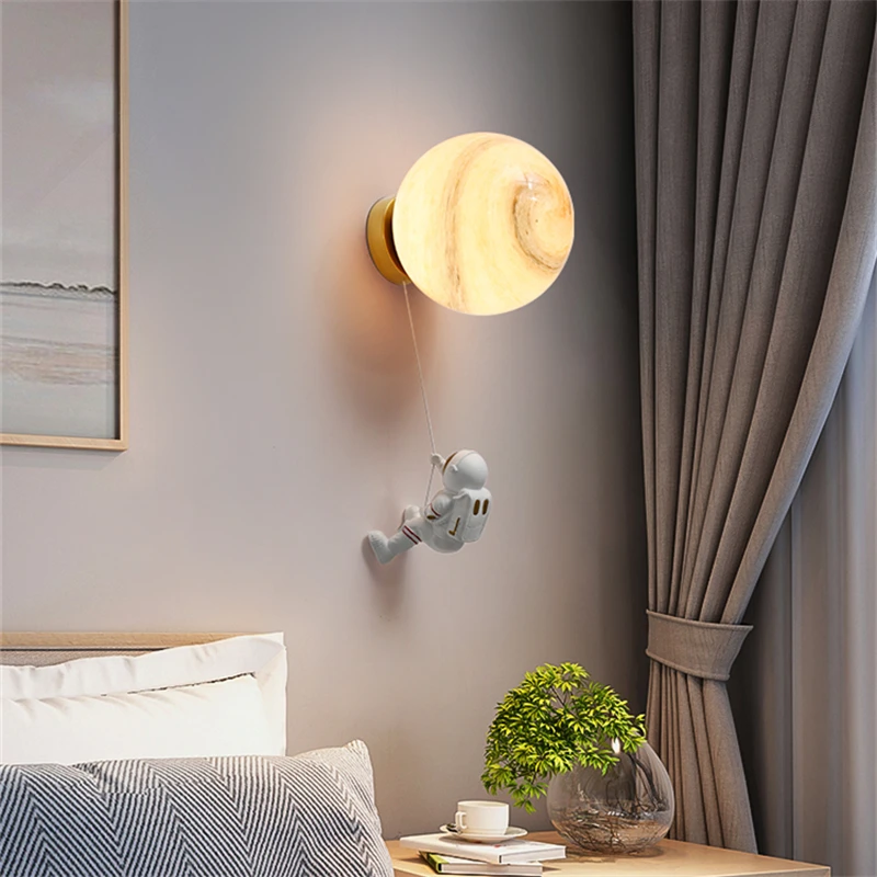 

Children's room moon wall lamp modern minimalist creative astronaut full copper cartoon boy bedroom bedside background wall lamp