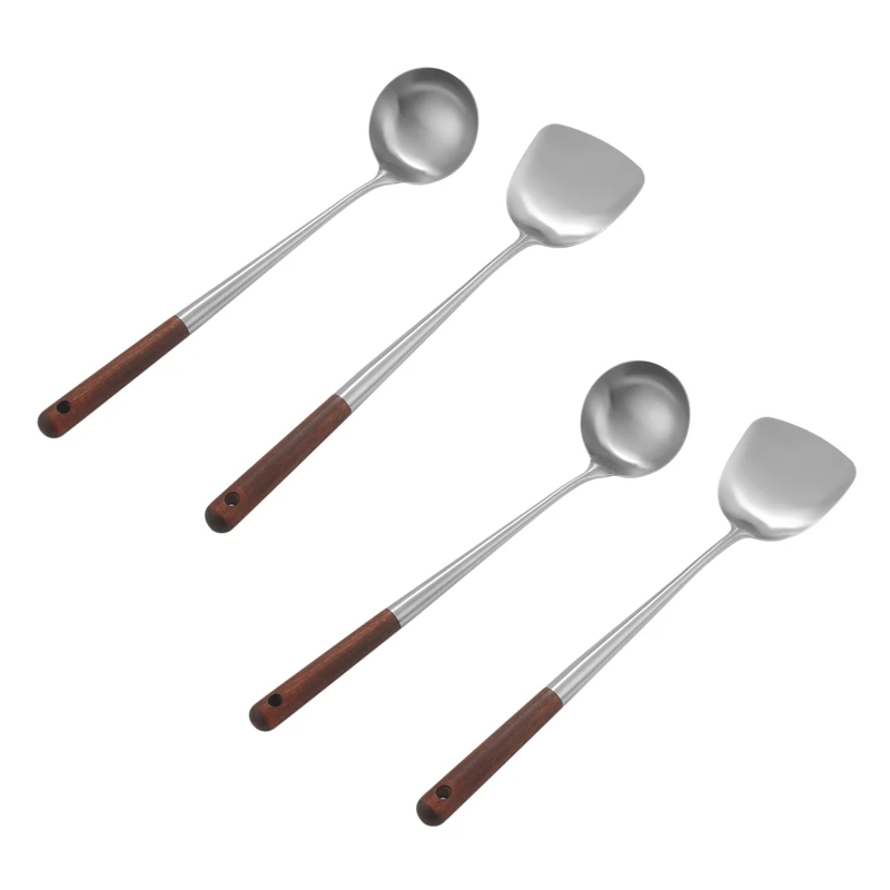 

2X Wok Spatula And Ladle Tool Set, 17 Inches Spatula For Wok, Stainless Steel Wok Spatula