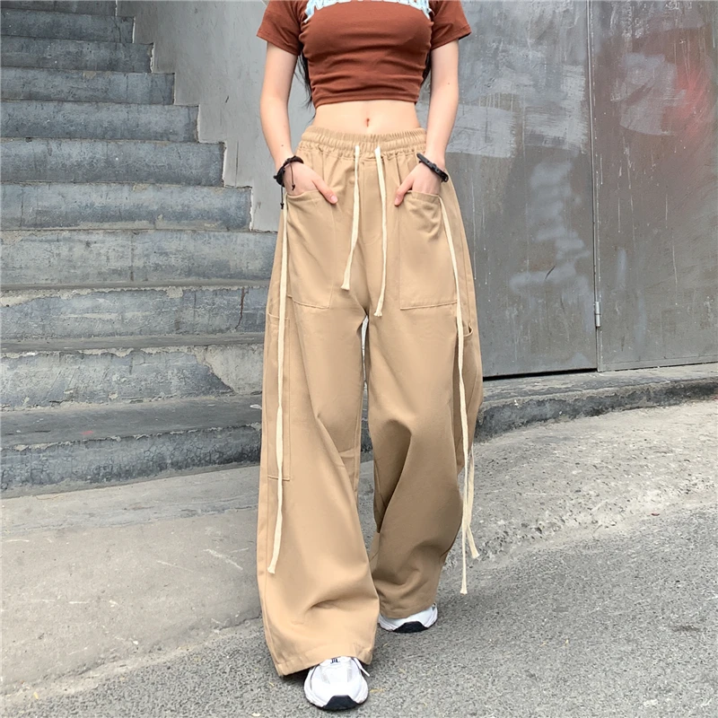 American Vintage Track Cargo Pants for Women Fashion Streetwear New High Waist Drawstring Baggy Pants Mujer