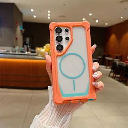 Luxury Clear Shockproof Armor Phone Case with Contrasting Color Cover - Galaxy S20+ (Orange Blue)