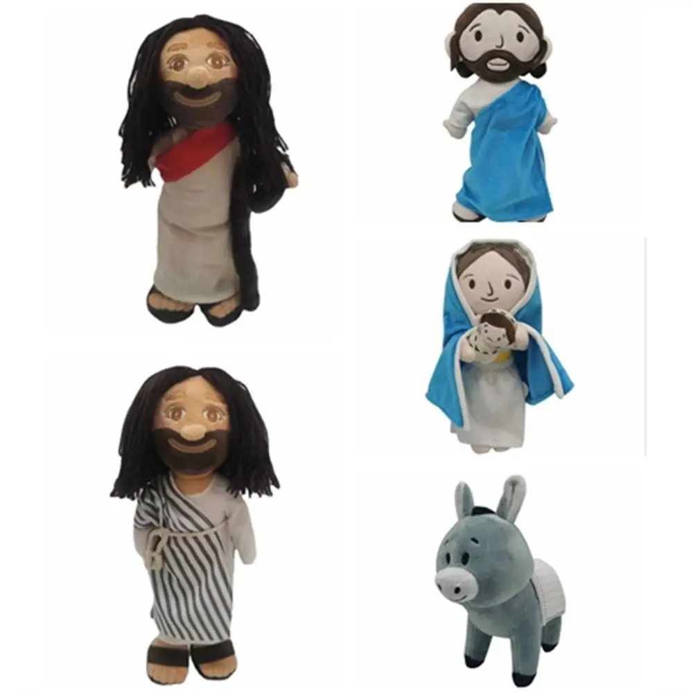 Savior Jesus Jesus Plush Toy with Smile Stuffed Figurine Virgin Mary Stuffed Doll Cartoon Christ Religious Room Decor