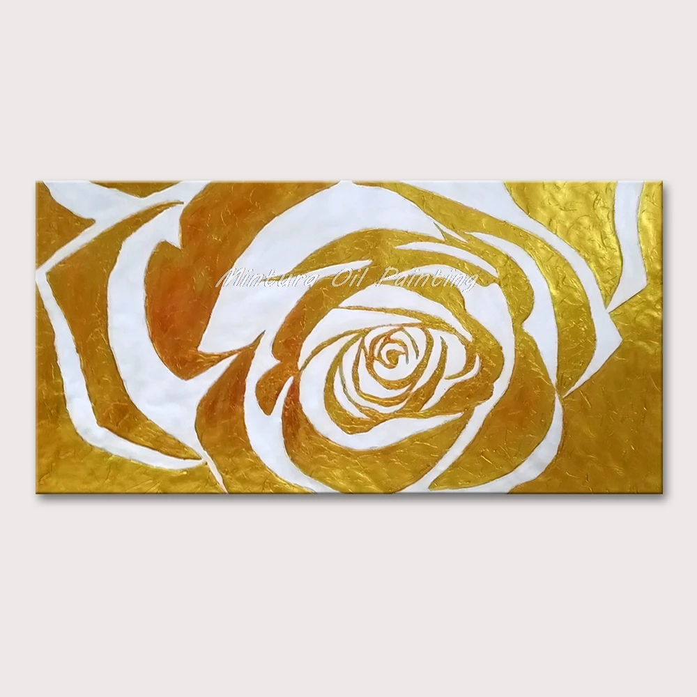 

Mintura Wall Pictures for Living Room A Large Golden Rose Hand-Painted Acrylic Canvas,Art Oil Paintings Hotel Decor No Framed