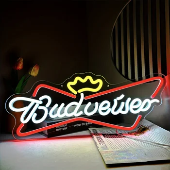 Insegna al neon Budweiser: illuminazione a LED colorata, montabile a parete, perfetta per feste di birra, festival, compleanni e decorazioni per la casa