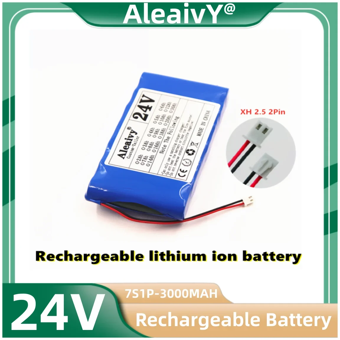 

2023 New 24v 7S1P 18650 lithium Battery Pack 25.2V 3000mAh Rechargeable Battery for Small Motor Motors / LED Strip Protection
