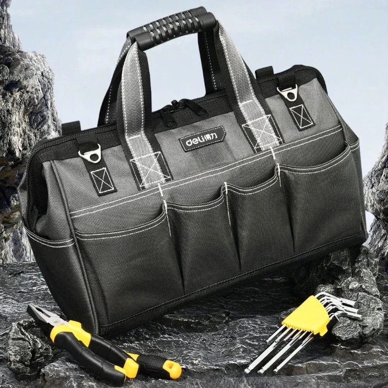 

Deli Electrician Tools Bag Tool Organizer Thickened Canvas Bag Handheld Electric Tool Multifunctional Woodworking Repair Storage