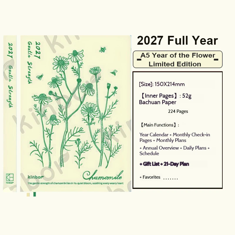Premium Kinbor Soft Cover Journal Planner - Daily Agenda & Habit Tracker Gift