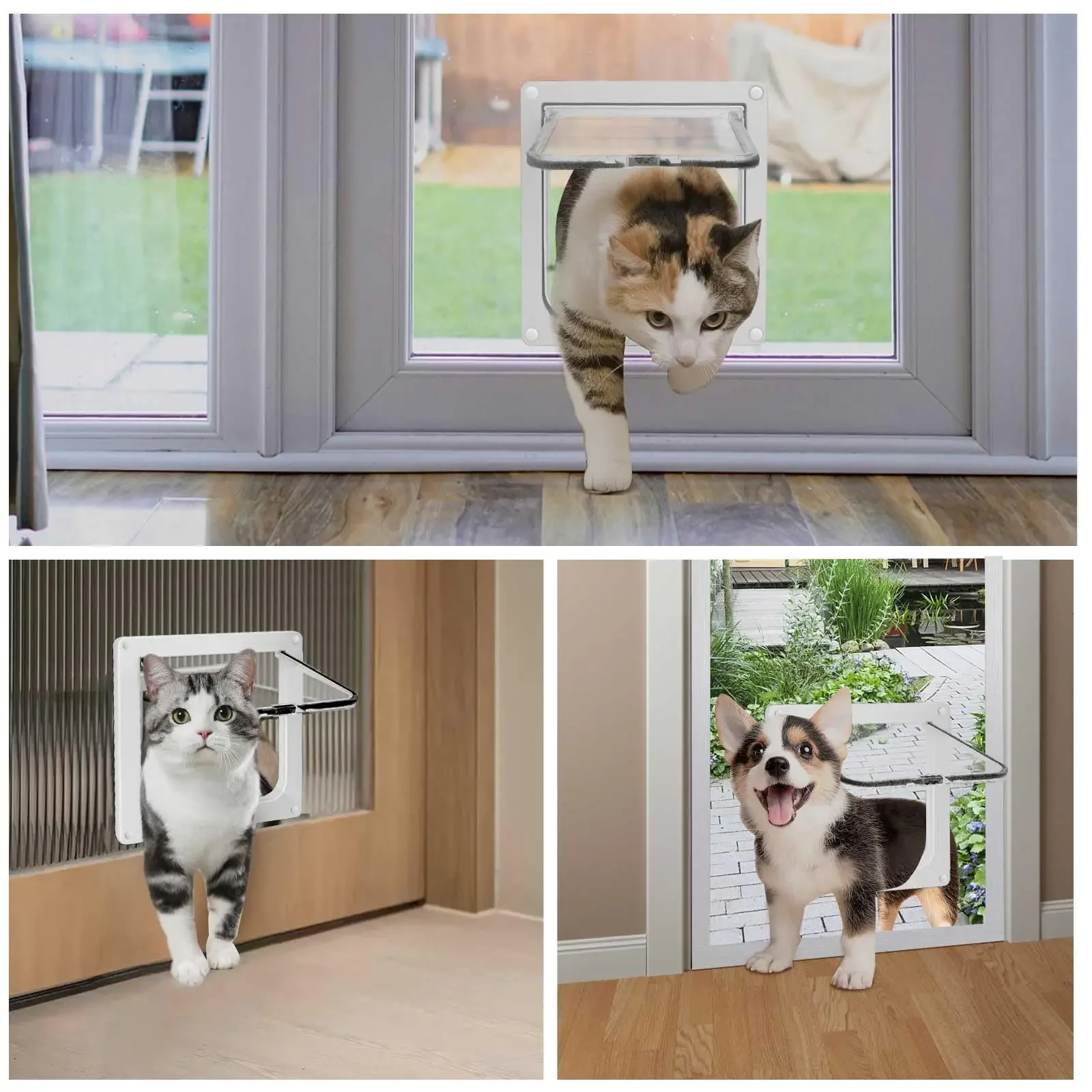 Cat Flap Door Magnetic Pet Door with Way Lock for Cats