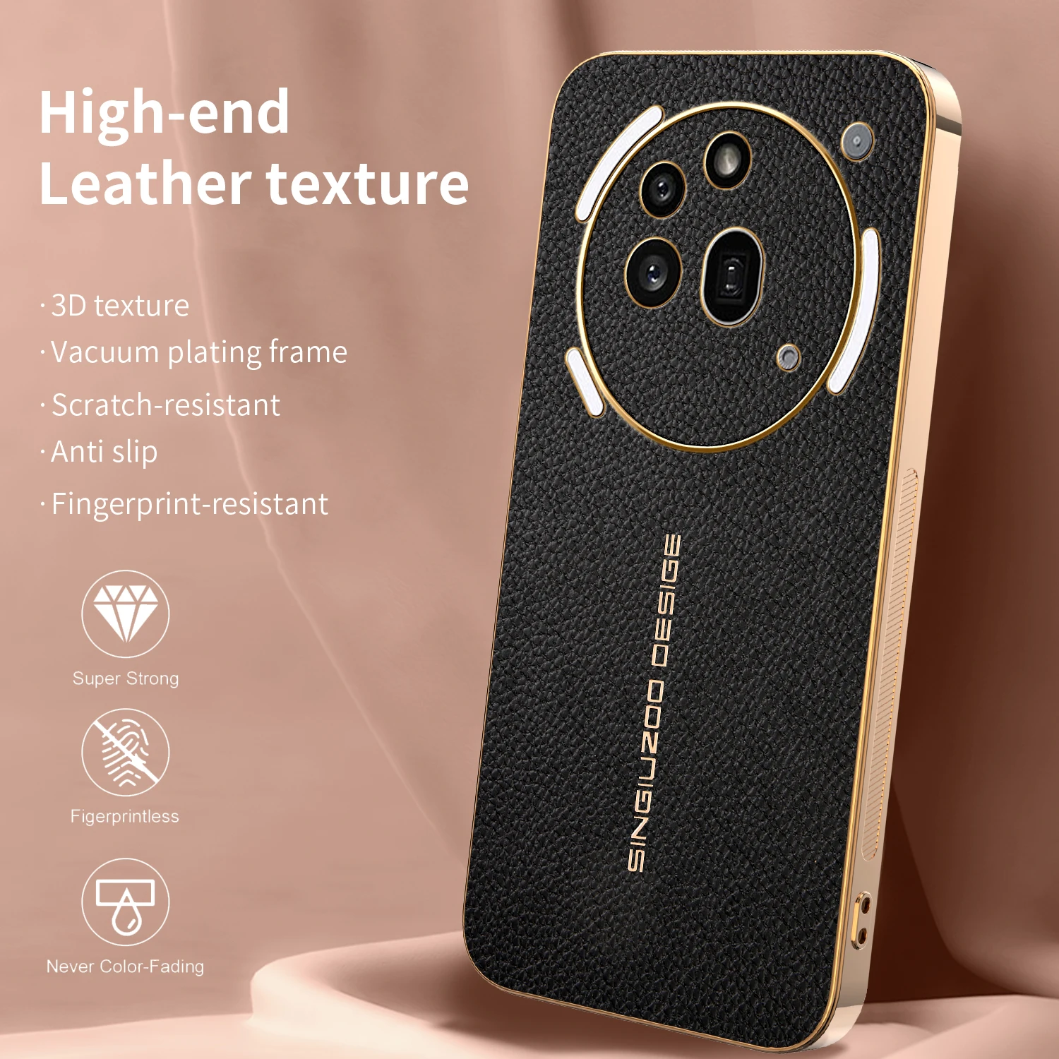 Elegant Lichee Pattern Shockproof Phone Case with Plated Frame