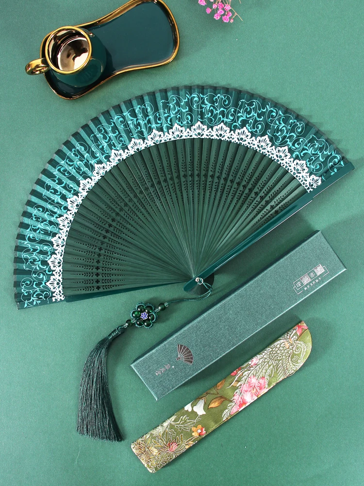 

Gufeng Qipao Fan Women's Summer Carrying Small Folding Fan Children's Hanfu Dance Fan Chinese Style Lace Folding Fan