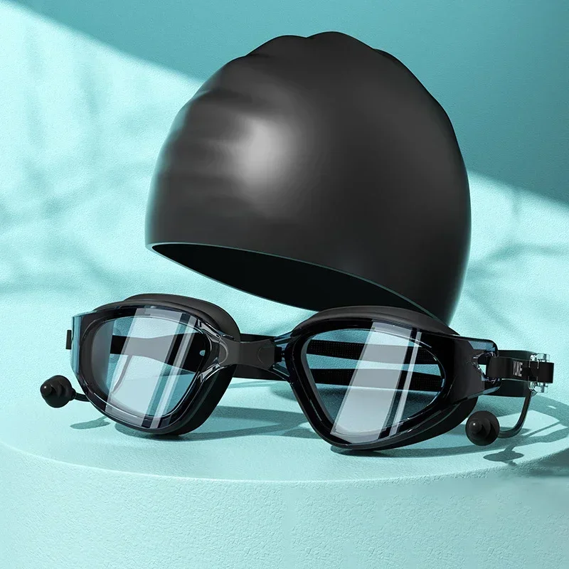Adult HD Anti-Fog Swim Goggles Set with Waterproof Silicone Cap Anti-UV Swim Glasses and Earplugs for Swimming swimming goggles